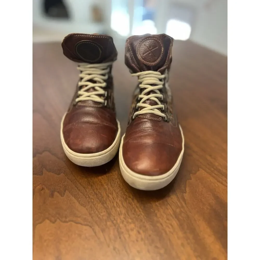 Inkkas Brown Leather Camping Boots High Top Peruvian Artisan Fabric Men Size 7